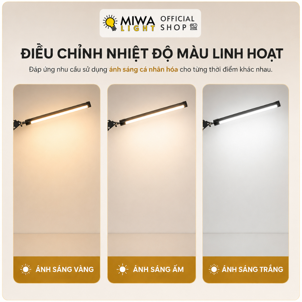 Đèn LED Kẹp Bàn Kim Loại 3 Chế Độ Màu Đèn Bàn Học Chống Cận Xoay Gập Dễ Dàng USB Cánh Tay Dài | BigBuy360 - bigbuy360.vn