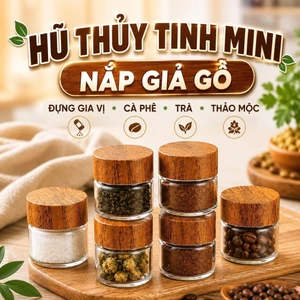 Hũ thuỷ tinh mini nắp giả gỗ đựng gia vị cà phê trà thảo mộc