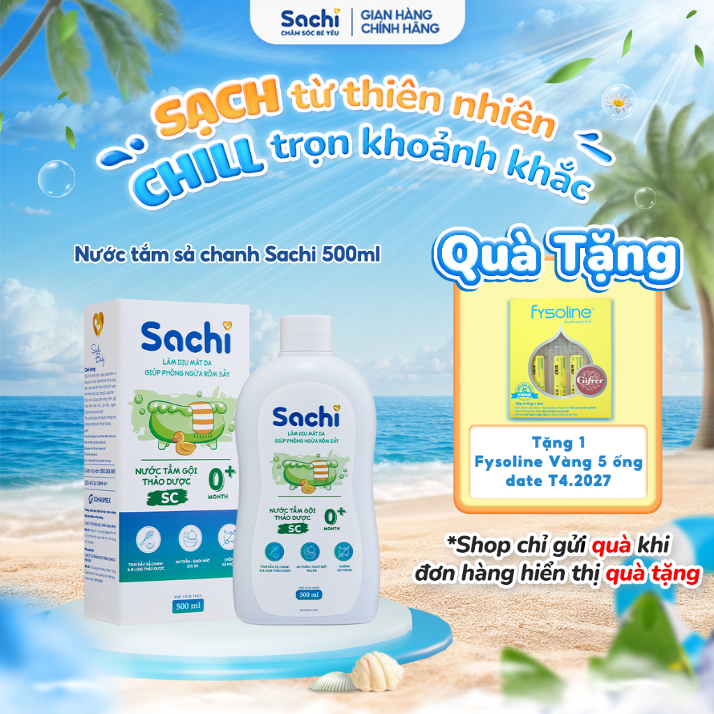 Nước Tắm Thảo Dược Cho Bé Sachi Sả Chanh 500ml Hỗ Trợ Làm Dịu Mát Da Giúp Phòng Ngừa Rôm Sảy