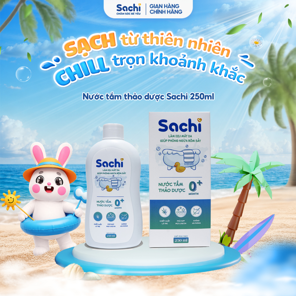 Nước Tắm Thảo Dược Cho Bé Sachi 250ml Hỗ Trợ Làm Dịu Mát Da Giúp Phòng Ngừa Rôm Sảy
