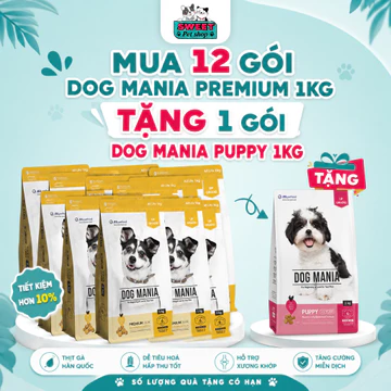 [THÙNG 12 GÓI] Thức ăn cho chó mlt DOG MANIA PREMIUM 1KG - Thức ăn hạt cho chó mọi lứa tuổi