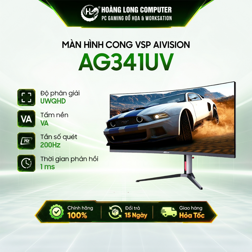 Màn Hình Cong UltraWide AiVision AG341UV 34 Inch WQHD (3440x1440) VA 200HZ 1ms HDR, sRGB Chính Hãng
