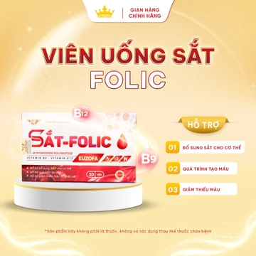 Viên Uống Sắt Folic EUZOFA Bổ Sung Sắt, Vitamin B9 B12 Hỗ Trợ Tạo Máu, Giảm Nguy Cơ Thiếu Máu Do Thiếu Sắt – Hộp 30 Viên