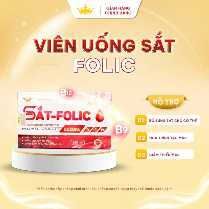 Viên Uống Sắt Folic EUZOFA Bổ Sung Sắt, Vitamin B9 B12 Hỗ Trợ Tạo Máu, Giảm Nguy Cơ Thiếu Máu Do Thiếu Sắt – Hộp 30 Viên
