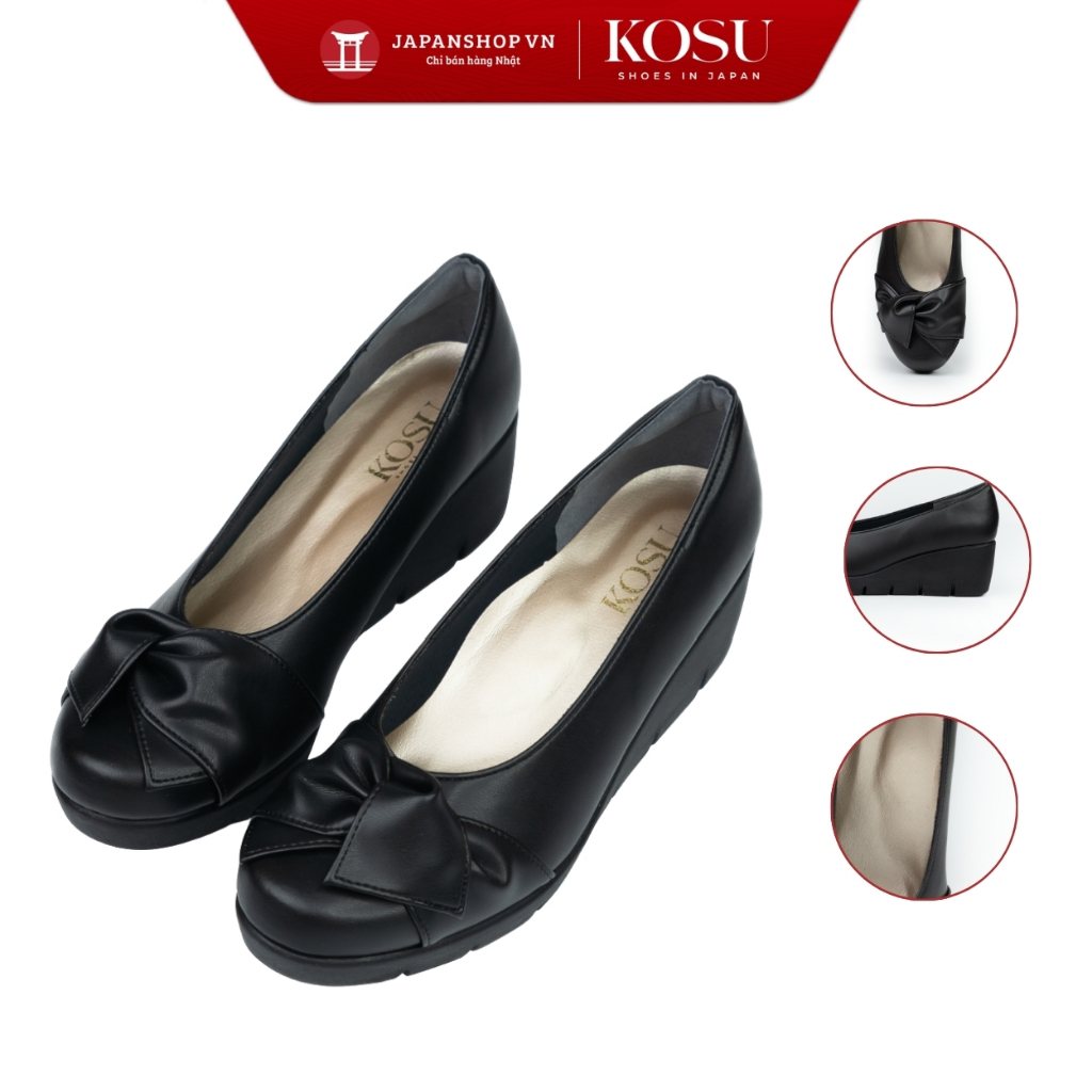 [AFF] Giày da nữ phối nơ KOSU, giày đế xuồng công sở cao 5,5cm chống thấm nước K-24M22 made in Japan