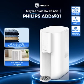 [HÀNG CHÍNH HÃNG] Máy lọc nước RO để bàn PHILIPS ADD6901 màu trắng - Công Nghệ lọc RO Aquaporin Inside®, làm nóng 3s