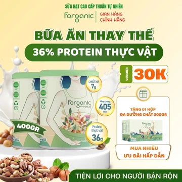 (Combo 2) Sữa Hạt Thay Thế Bữa ăn Forganic - Sữa hạt thuần chay 20 loại hạt bổ sung đạm thực vật - Lon 400G