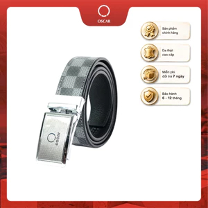 [New] Thắt lưng nam Oscar khóa tự động, dây da bò sọc caro, khóa kim loại không gỉ - mã 068