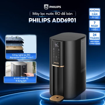 [HÀNG CHÍNH HÃNG] Máy lọc nước RO để bàn PHILIPS ADD6901 màu đen - Công Nghệ lọc RO Aquaporin Inside®, làm nóng 3s
