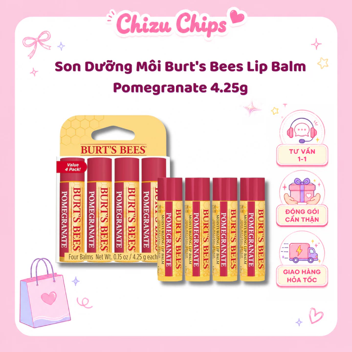 Son Dưỡng Môi Burt's Bees Lip Balm Pomegranate Dưỡng Ẩm Môi Tự Nhiên Sáp Ong & Lựu Hàng Mỹ 4.25g