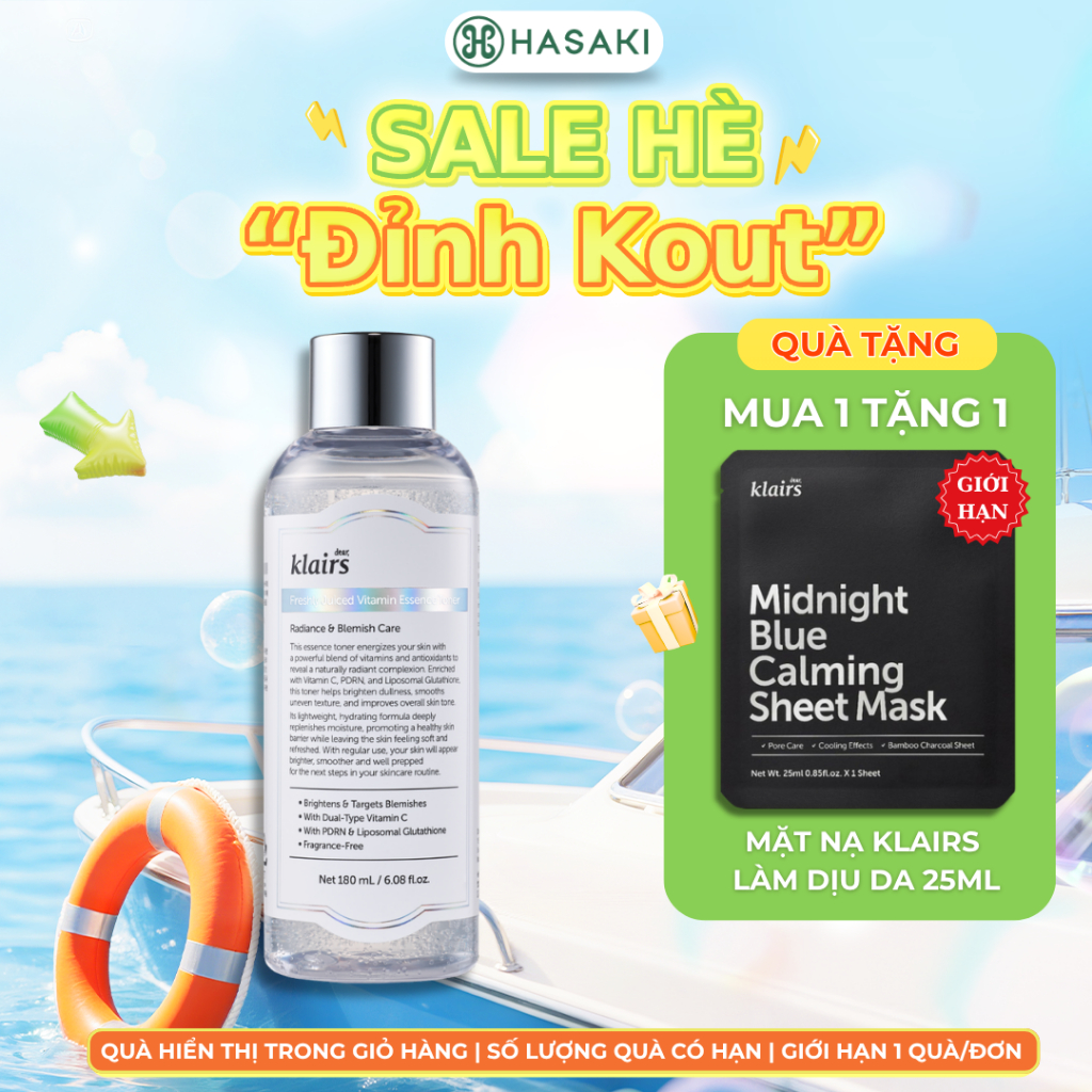 Toner Klairs Hỗ Trợ Làm Sáng Da PDRN Thuần Chay 180ml Freshly Juiced Vitamin Essence Toner Hasaki Chính Hãng