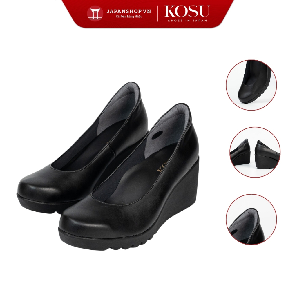 Giày da nữ Hana Kosu K-2505P, giày da đế xuồng cao 7cm nhẹ êm, thanh lịch chính hãng Nhật Bản