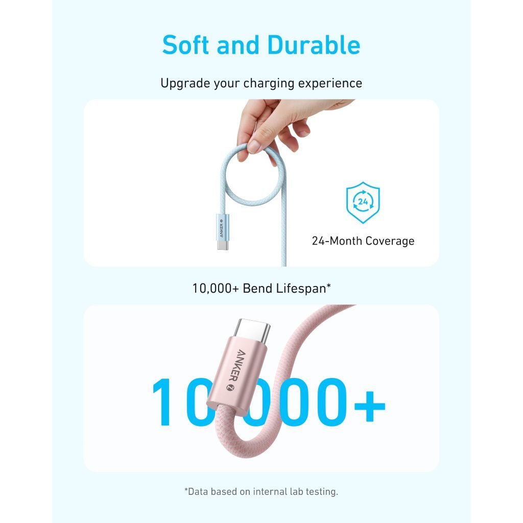 Cáp sạc nhanh Anker Zolo USB-C sang USB-C| Công suất 240W | Chip E-Marker thông minh | Dài 1.8m - A8060 |BH 18 tháng | BigBuy360 - bigbuy360.vn