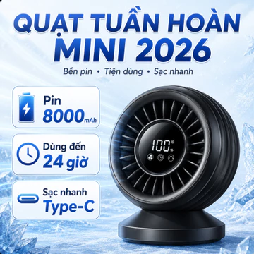 Quạt tuần hoàn mini, quạt thông gió, quạt làm mát phòng, quạt tích điện, quạt để bàn thông minh