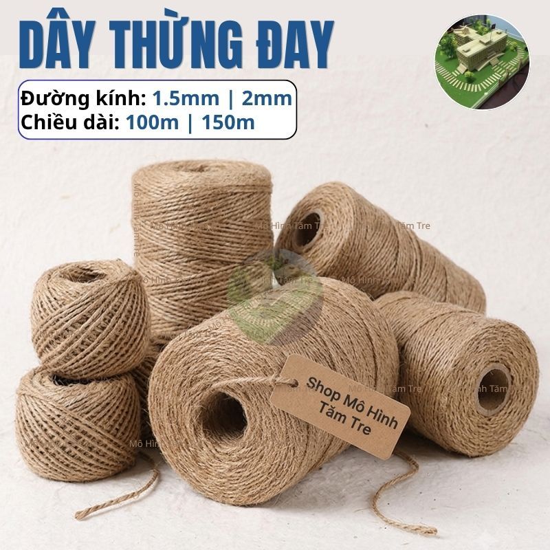 Cuộn 160 mét dây thừng, dây gai 1.5mm làm đồ handmade, decor lọ hoa