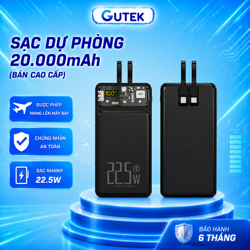 Pin Sạc dự phòng 20000mah sạc nhanh 22,5W dung lượng pin lớn có