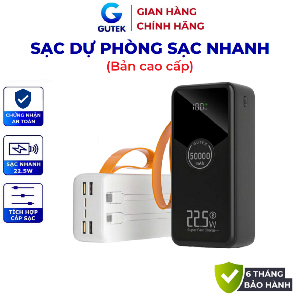 Sạc dự phòng 50000mAh sạc nhanh 22,5w dung lượng pin lớn có dây cắm nhiều điện thoại - Gutek GT230 – ảnh mô tả chi tiết 8