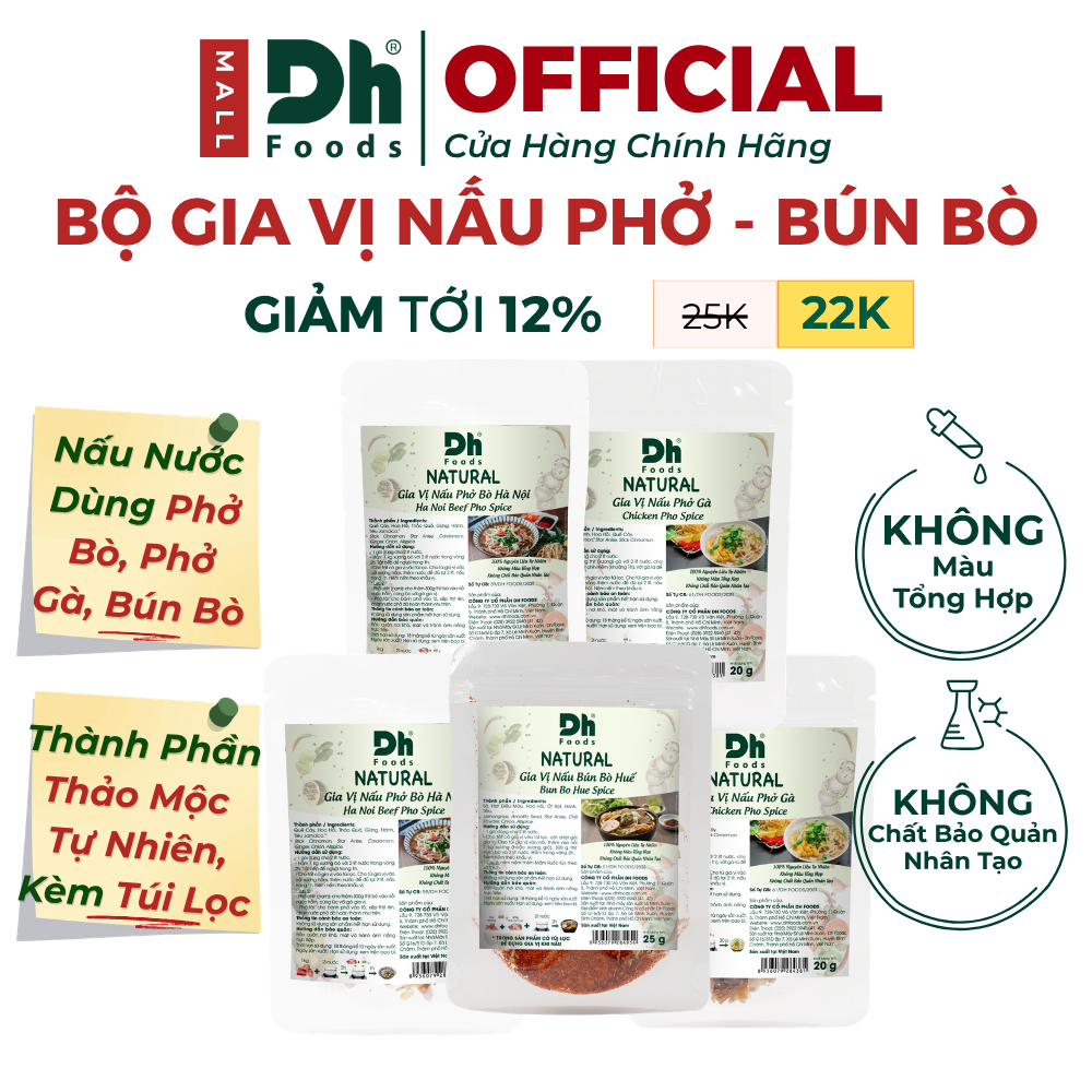 Natural Các Loại Gia Vị Nấu Phở Bò Gà, Bún Bò Huế Dh Foods – Thảo Mộc Tự Nhiên Nấu Phở Bò, Phở Gà, Bún Bò Kèm Túi Lọc