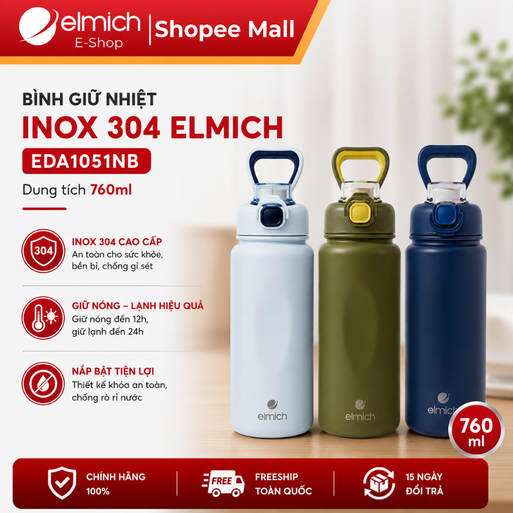[SVIP] Bình Giữ Nhiệt Elmich EL-0914 / EDA1051 Inox 304 Có Ống Hút, Quai Xách Giữ Nóng Lạnh Chính Hãng | BigBuy360 - bigbuy360.vn