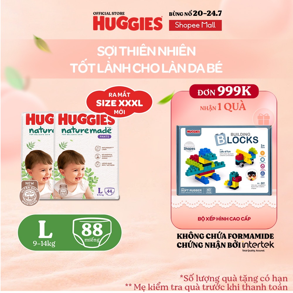 Combo 2 Tã Quần Huggies Platinum Nature Made L44