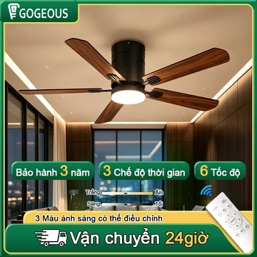 Quạt Trần Đèn Cánh Gỗ Cao Cấp GOGEOUS 5 Cánh | Đèn LED 3 Màu | Thiết Kế Sang Trọng Cho Phòng Khách