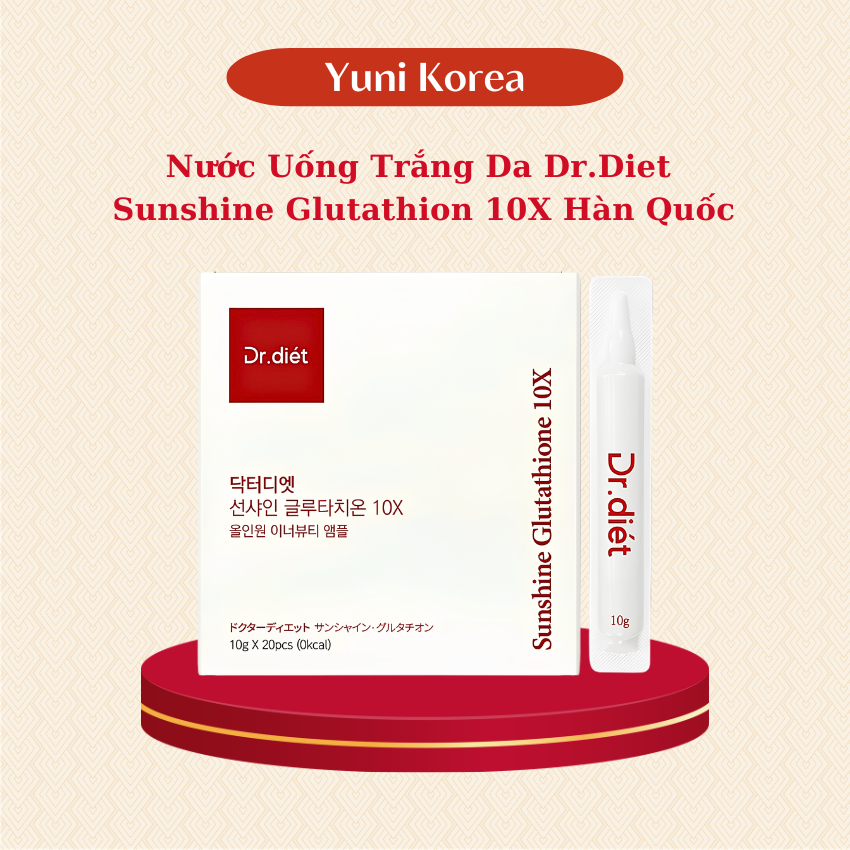 Nước Uống Trắng Da Dr.Diet Sunshine Glutathione 10X Hàn Quốc, Hộp 20 Ống
