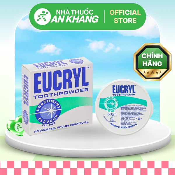 Bột đánh trắng răng Eucryl Toothpowder giúp răng sáng bóng, chắc khỏe hộp 50g