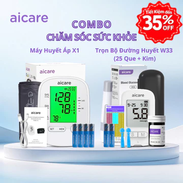 (X1+W33) Combo Máy Đo Huyết Áp AICARE X1 Và Trọn Bộ Máy Đo Đường Huyết AICARE W33 + Bút Chích + 25 Que Test, Tặng Kim
