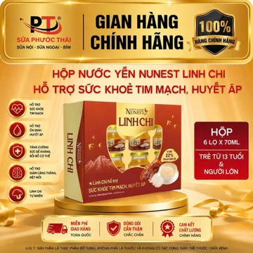 Hộp 6 Lọ Yến Thực Phẩm Bổ Sung Nước Yến Sào Cao Cấp Nunest Linh Chi 70ml (Hỗ Trợ Tim Tim Mạch, Huyết Áp)