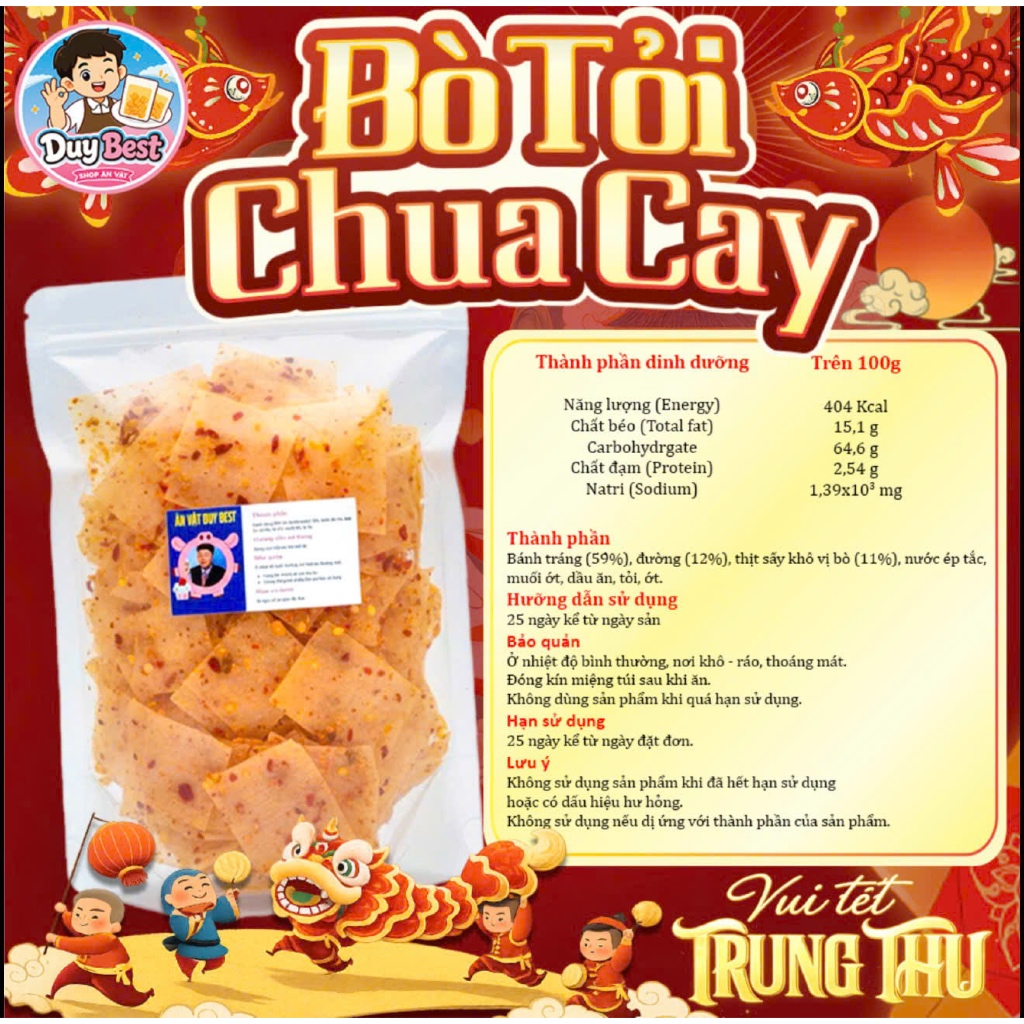 (Độc quyền) Bánh Tráng Bò Tỏi Chua Cay Duy Best