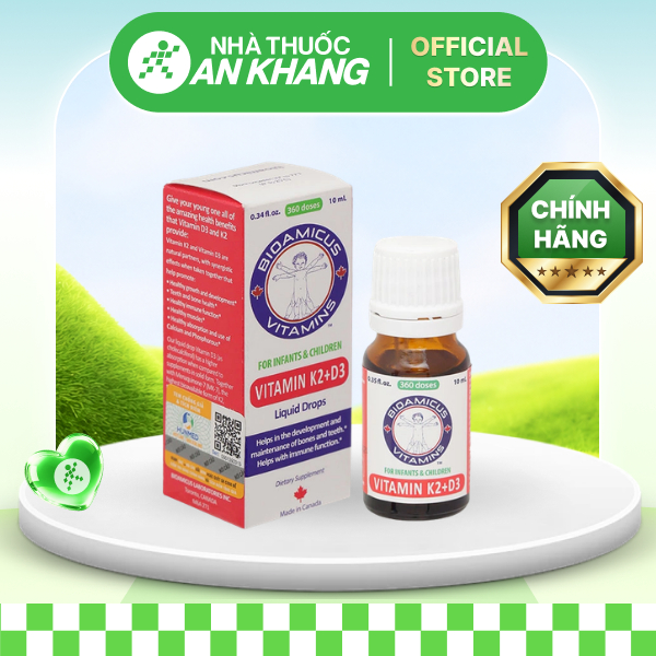 BioAmicus Vitamin K2 + D3 hỗ trợ tốt sức khỏe xương, răng cho bé lọ 10ml [Nhà Thuốc An Khang - Chính Hãng 100%]