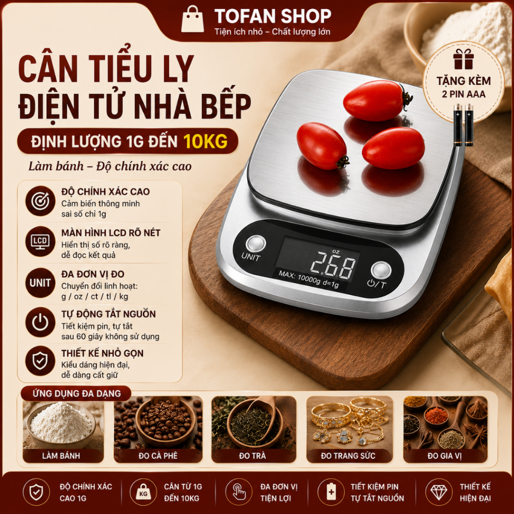 Cân Tiểu Ly Điện Tử 0.1g Đến 5kg - 1g Đến 10kg – Cân Tiểu Ly Chính xác Dụng Cụ Cân Thực Phẩm Nhà Bếp