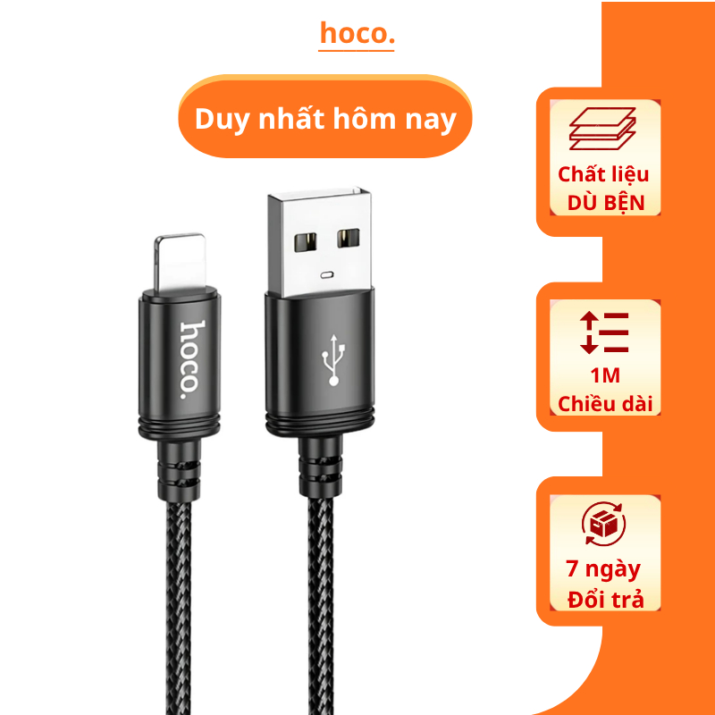 Cáp sạc nhanh 2.4A Hoco,dây sạc bọc dù chống gẫy cho điện thoại phone 6 -14,chân cắm usb truyền dữ liệu dài 1m 1.2 2m 3m
