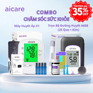 (X1+A608) Combo Máy Đo Huyết Áp AICARE X1 Và Trọn Bộ Máy Đo Đường Huyết AICARE A608 + Bút Chích + 25 Que Test, Tặng Kim