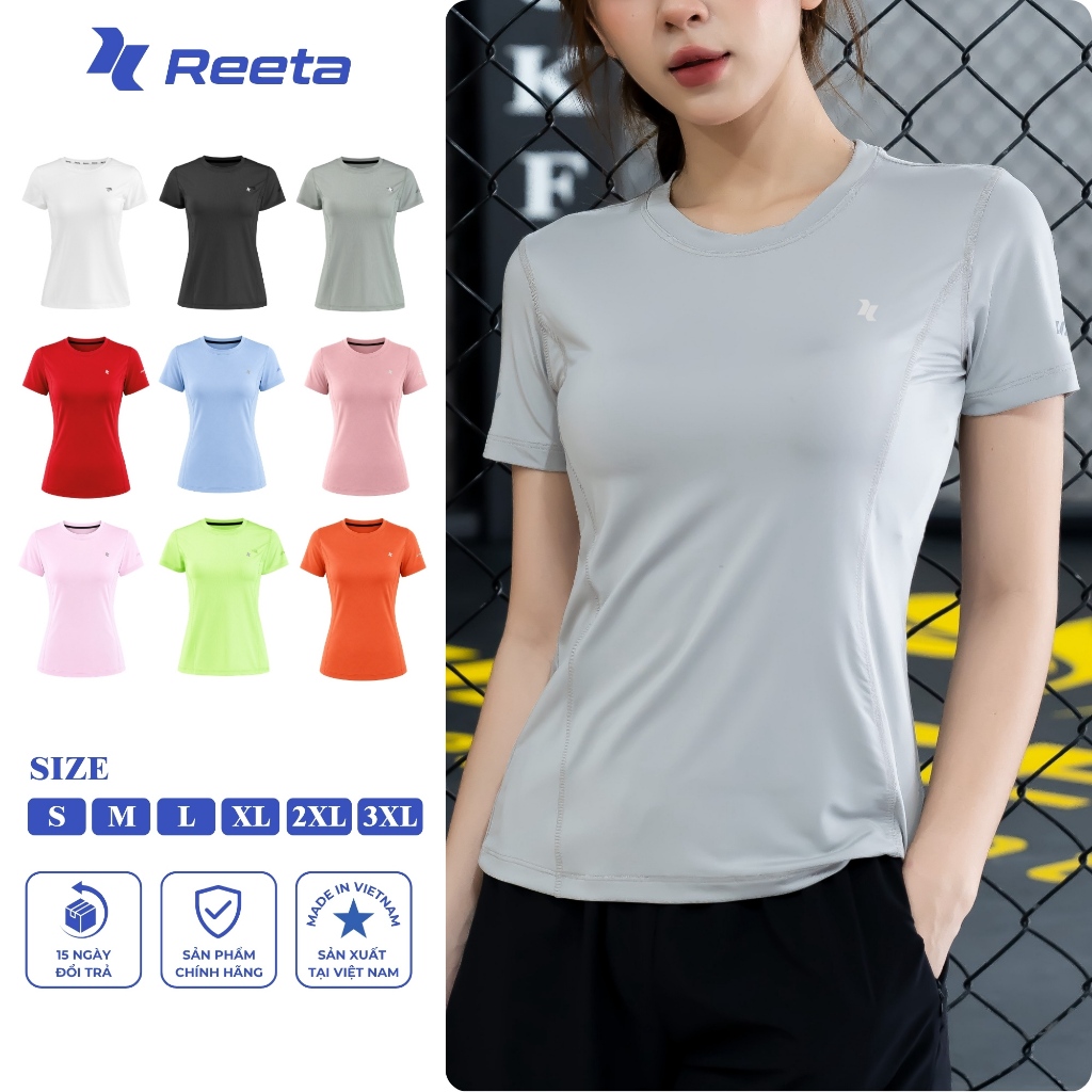 Áo thun thể thao nữ ngắn tay cổ tròn Reeta tập gym,yoga,chạy bộ,cầu lông..vải mềm mịn,co giãn 4 chiều thoáng khí – A003