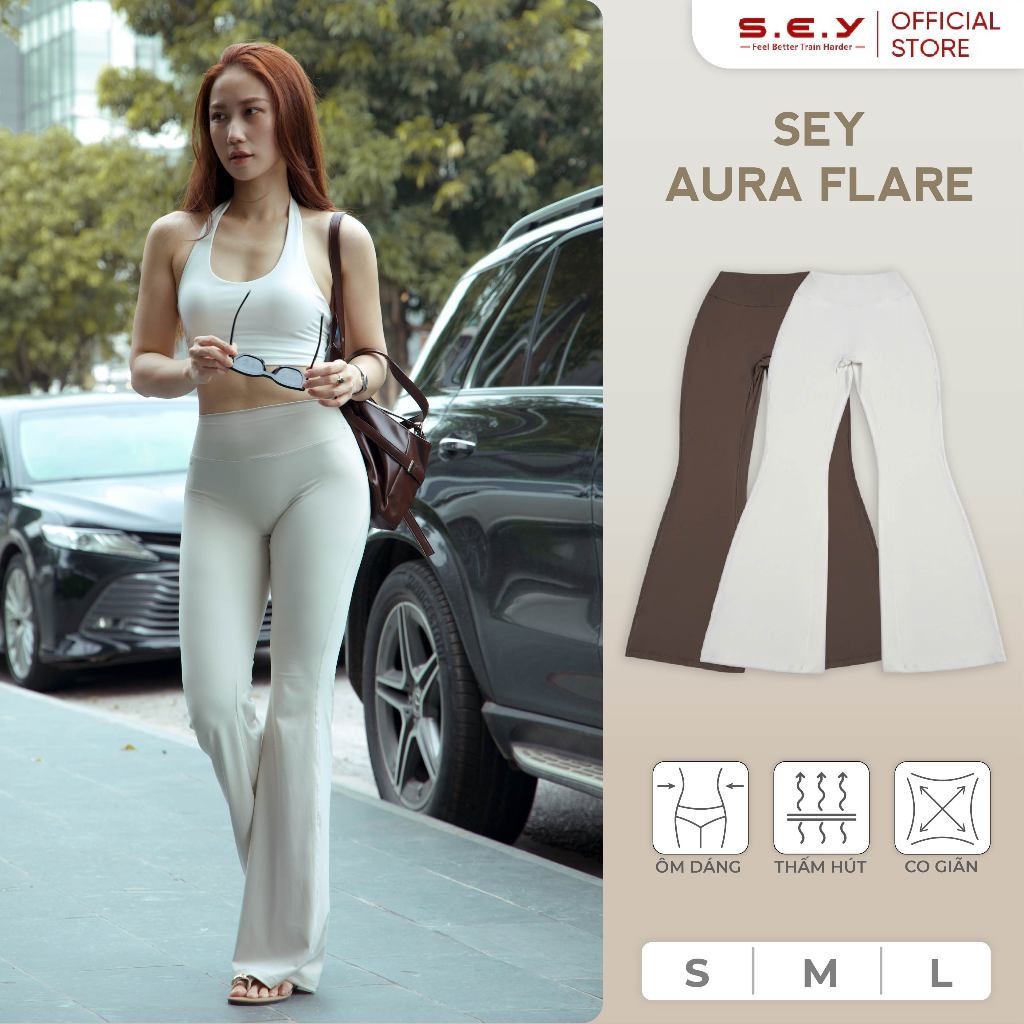 Quần Ống Loe SEY Aura Flare, Đồ Tập Gym Nữ, Quần Nữ, Chất Liệu Cao Cấp, Thoải Mái, Co Giãn