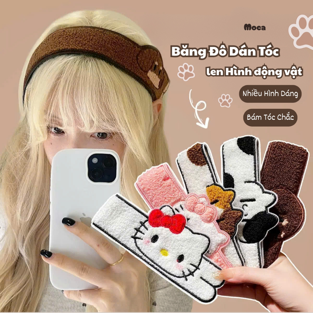 Băng đô dán tóc len hình động vật dễ thương (loại to), miếng dán tóc giúp làm gọn và cố định tóc MOCA VN