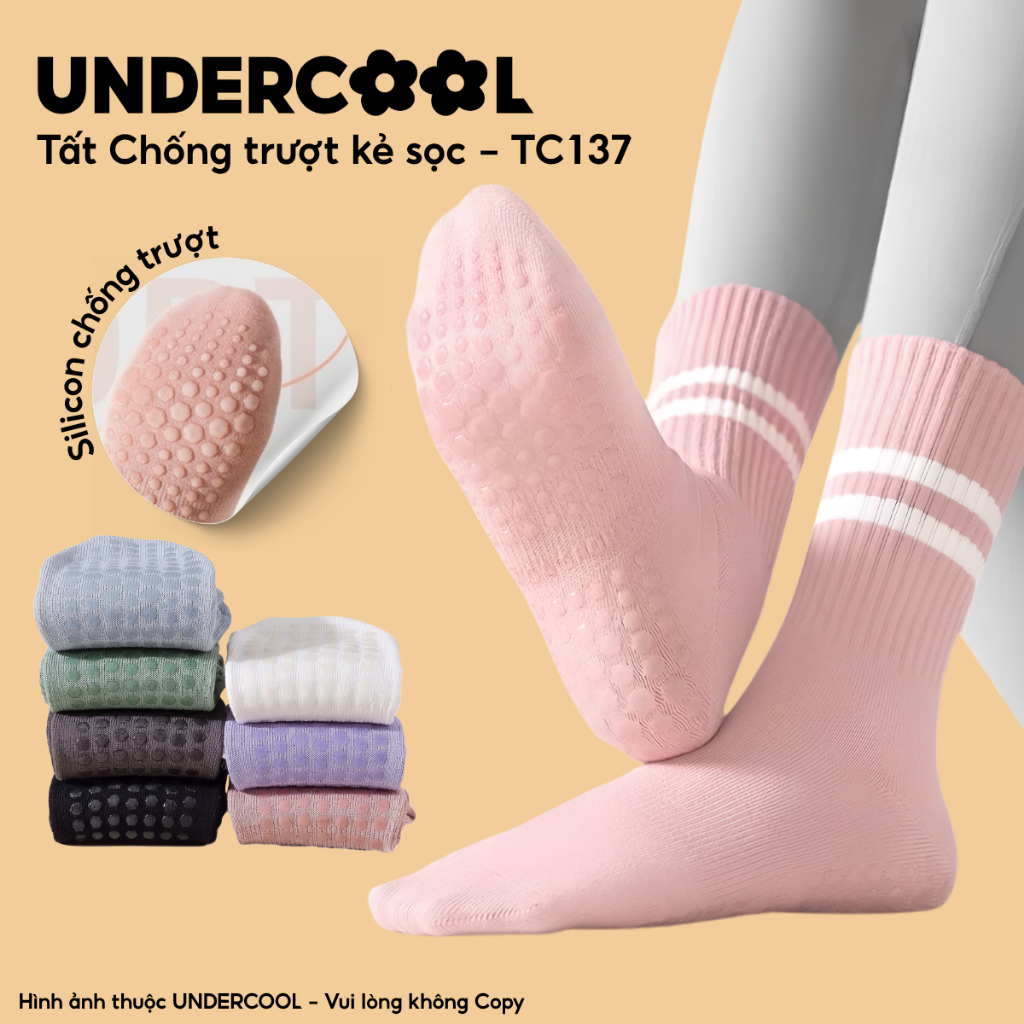 Tất Chống Trượt Thể Thao Yoga Pilates Kẻ Sọc Cổ Cao Phụ Kiện Tập Luyện Bám Sàn Kháng Khuẩn UNDERCOOL TC137