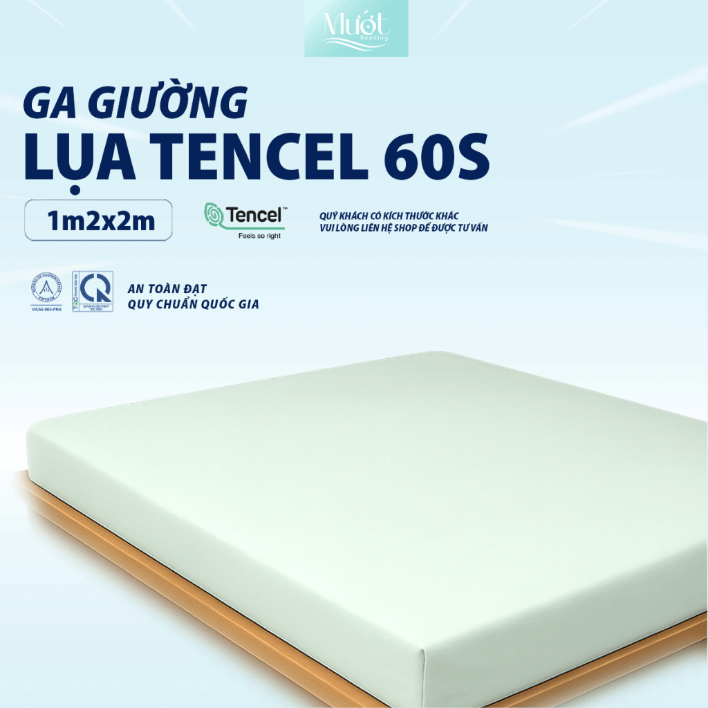 Ga giường kích thước 1m2x2m Lụa Tencel 60s Mướt Bedding cao cấp trơn màu, bo chun