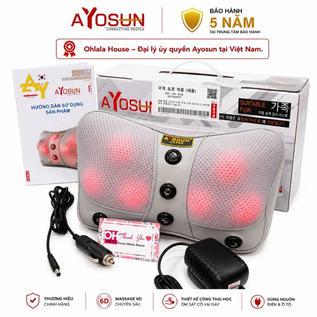 Gối massage 6 bi chính hãng aYosun Korea - Ohlala House đại lý phân phối - [CHÍNH HÃNG-BH 5 NĂM]
