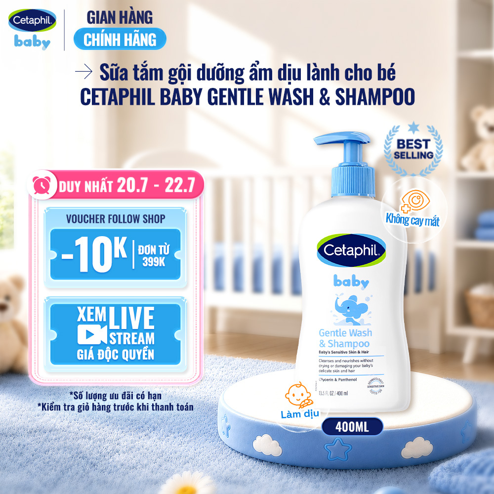 Sữa tắm gội dịu lành cho bé CETAPHIL BABY GENTLE WASH & SHAMPOO 400ML