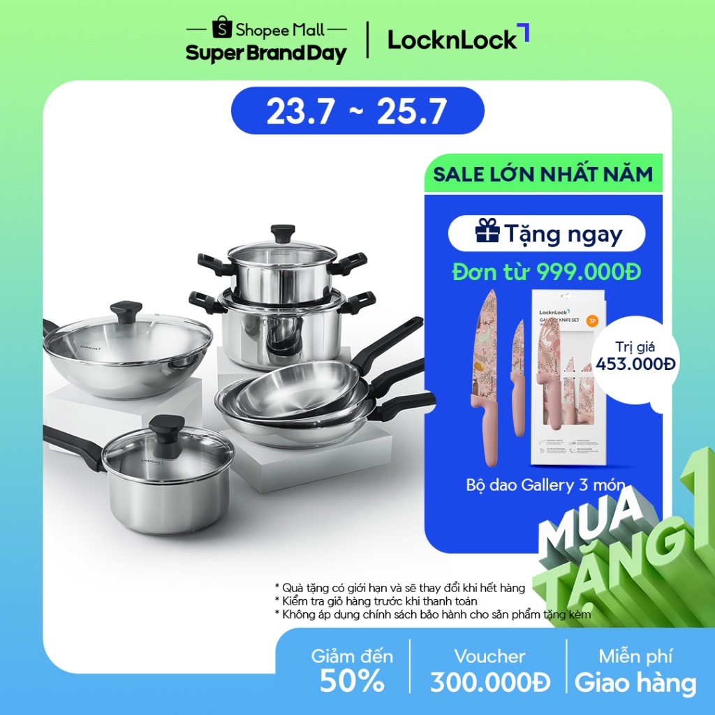 Nồi, Chảo Inox LocknLock Daily STS PPW thân bằng thép không gỉ 304, kèm nắp kính trong suốt, tay cầm chịu nhiệt