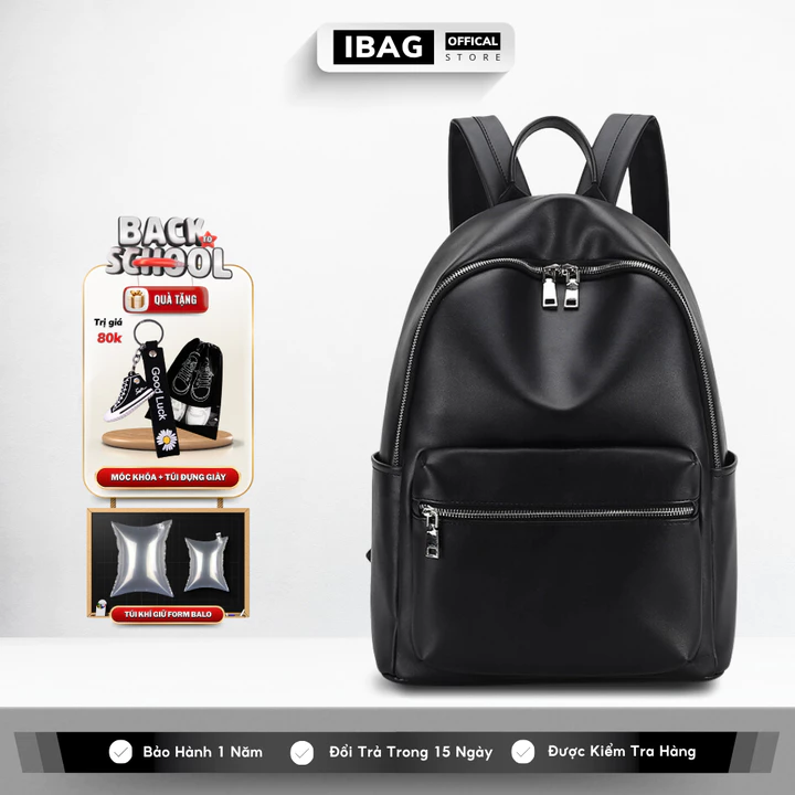Balo Da Đi Học IBAG Balô Da Thời Trang Nam Nữ Cặp Da Pu Cao Cấp Ba Lô Da Cặp Đi Học Ulzzang Balo Đựng Laptop 14 Inh