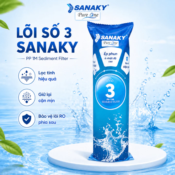 Bộ lõi lọc thô 123 Sanaky cho máy lọc nước RO gia đình lõi PP than hoạt tính dễ thay – 3
