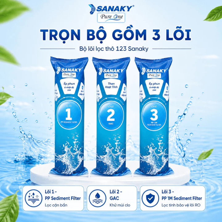 Bộ lõi lọc thô 123 Sanaky cho máy lọc nước RO gia đình lõi PP than hoạt tính dễ thay – 4