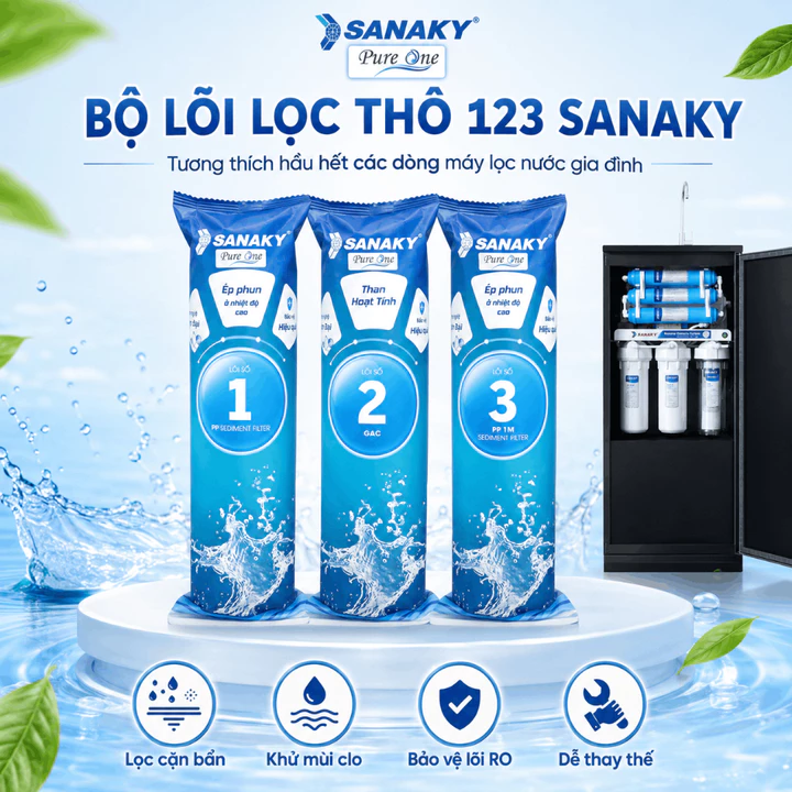 Bộ lõi lọc thô 123 Sanaky cho máy lọc nước RO gia đình lõi PP than hoạt tính dễ thay – 7