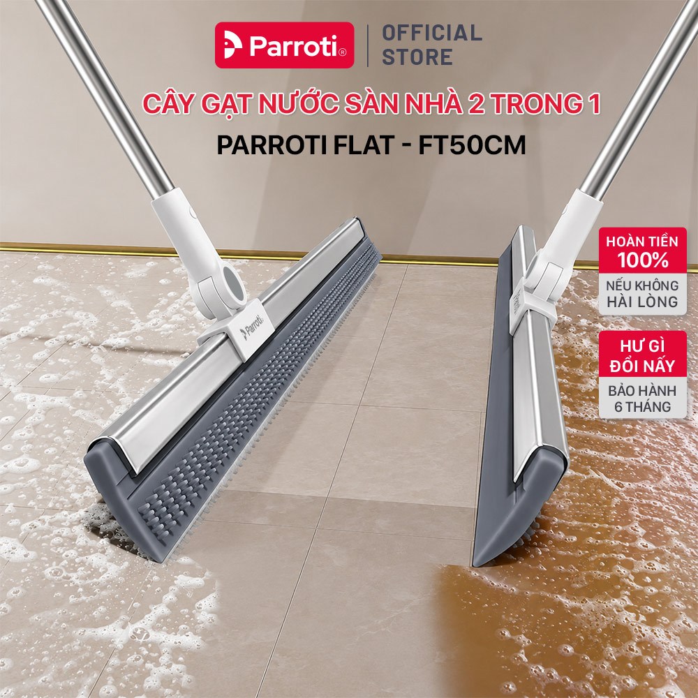 Cây Gạt Nước Sàn Nhà, Toillet, Kính Parroti - Chổi Gạt Nước 2 Trong 1 Đầu Silicon Rộng 50cm Xoay 180 Độ, Đa Năng - FT50