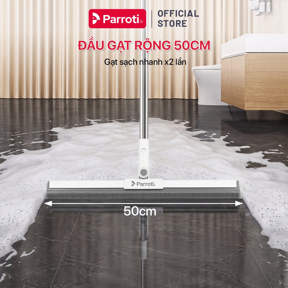 Cây Gạt Nước Sàn Nhà, Toillet, Kính Parroti - Chổi Quét Nước 2 Trong 1 Đầu Silicon Rộng 50cm Xoay 180 Độ - FT50