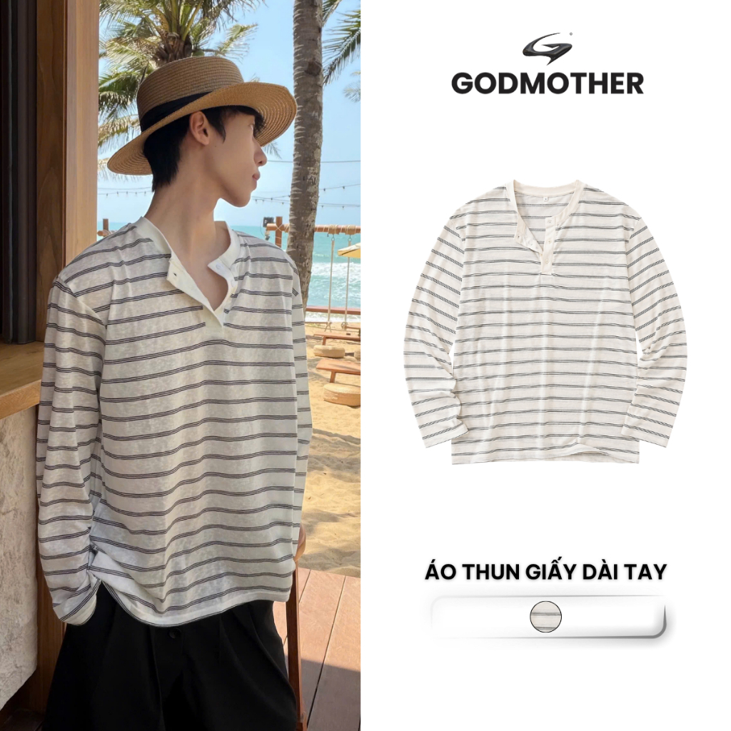 Áo Thun Giấy Dài Tay GODMOTHER Kẻ Ngang Form Rộng Chất Liệu Mỏng Nhẹ ...