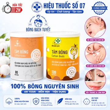 Tăm bông Cotton Buds Bông Bạch Tuyết 100% bông nguyên sinh - tiệt trùng vệ sinh mắt mũi rốn cho bé
